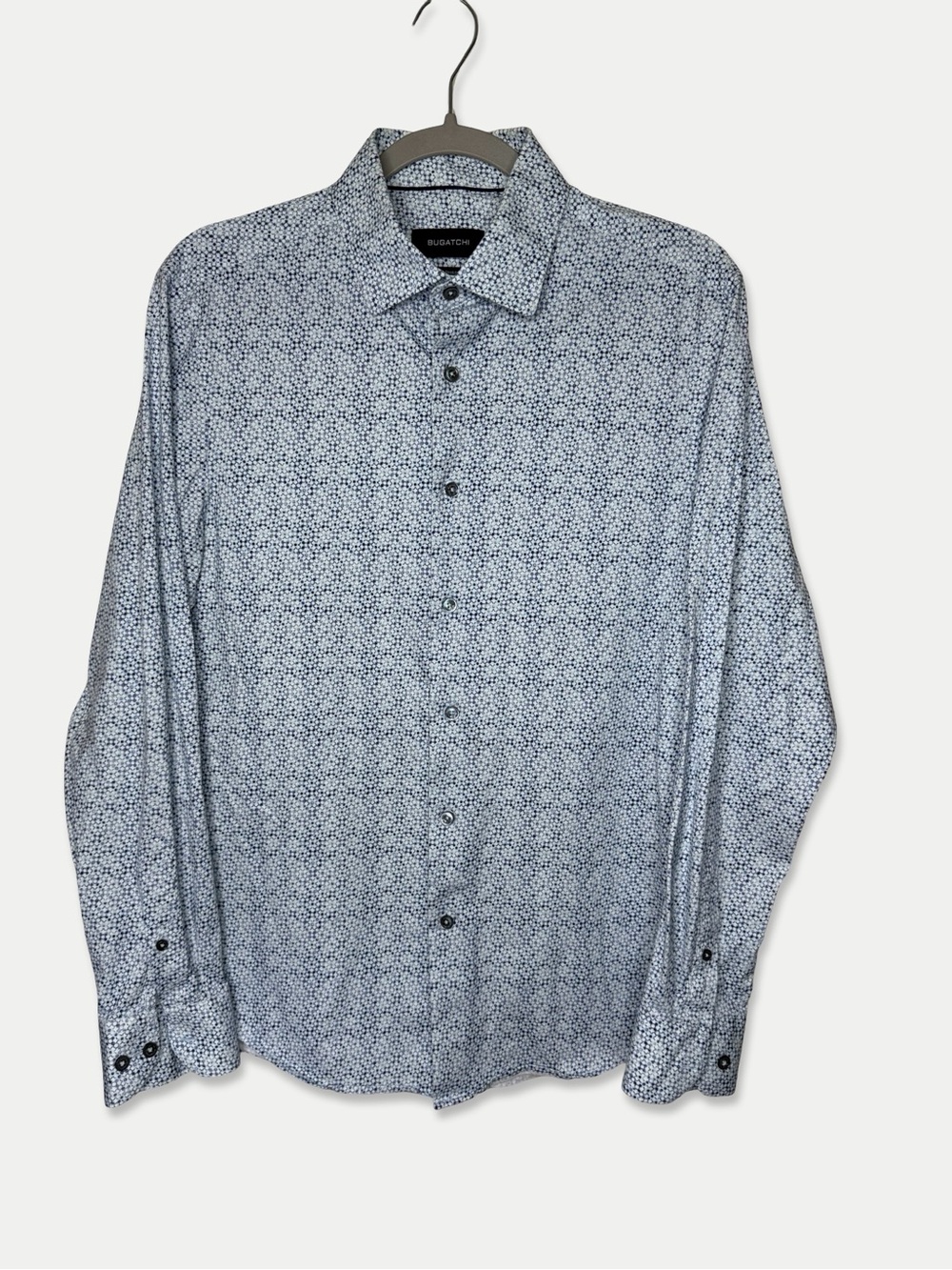 Bugatchi Men's Shirt Size M 8 Way Stretch Blue White Button Down GUC